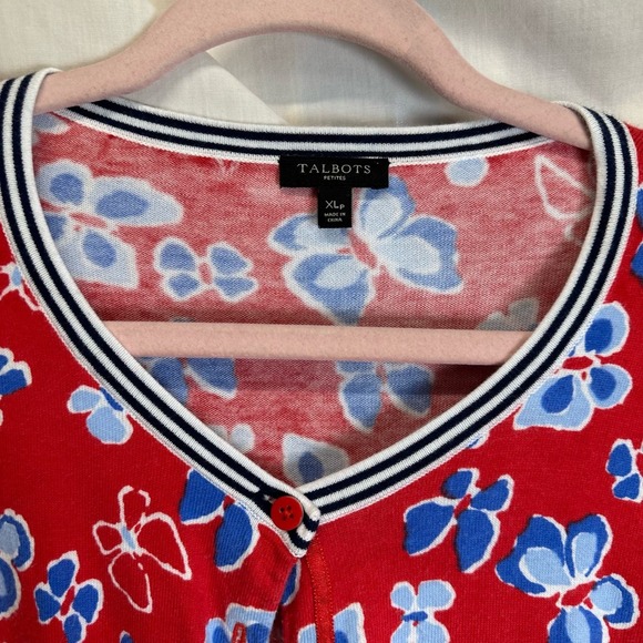 Talbots Floral Cardigan Women’s XL Red 3/4‎ Sleeve Retro 90’s Inspired Y2k - Picture 6 of 11